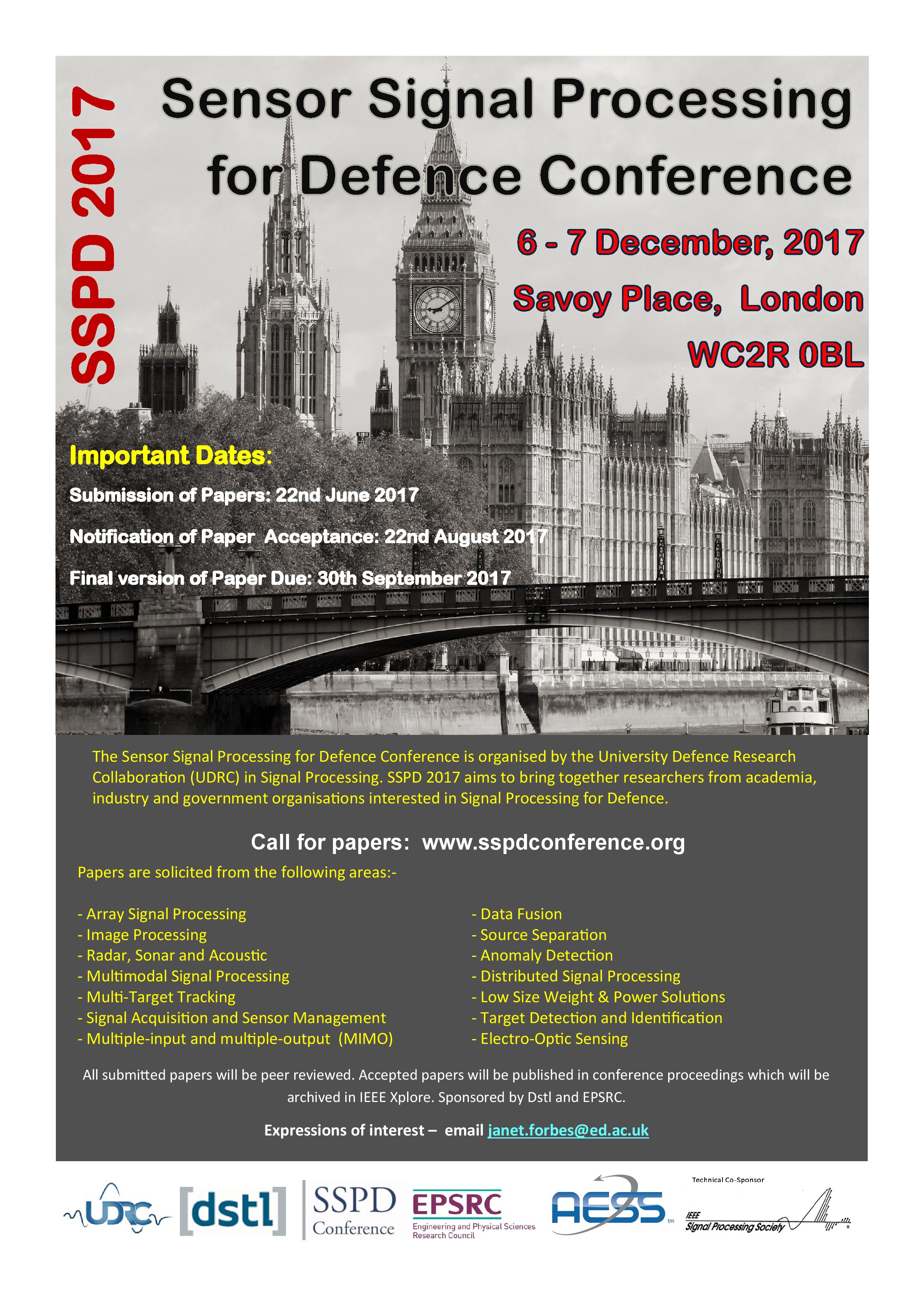 SSPD Conference 2017 Sensor Signal Processing for Defence